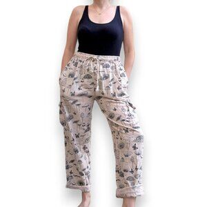 100% Cotton Made in Nepal Mushroom Print Cargo Pants